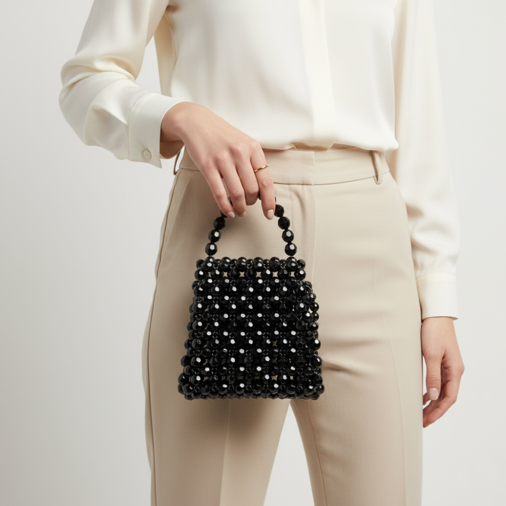 Beaded Mini Bag collection black top-handle