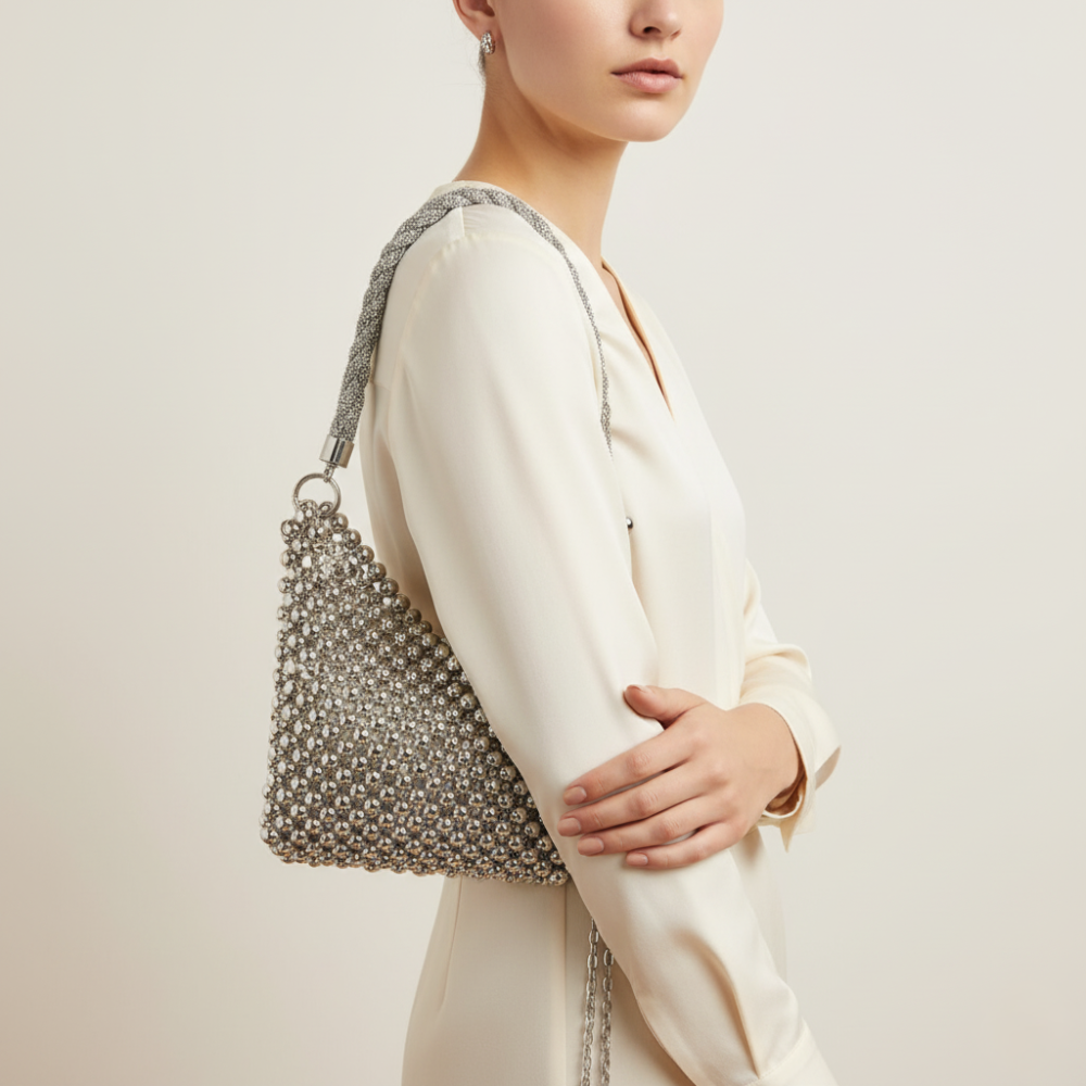 Beaded Tote Bag collection silver shoulder bag