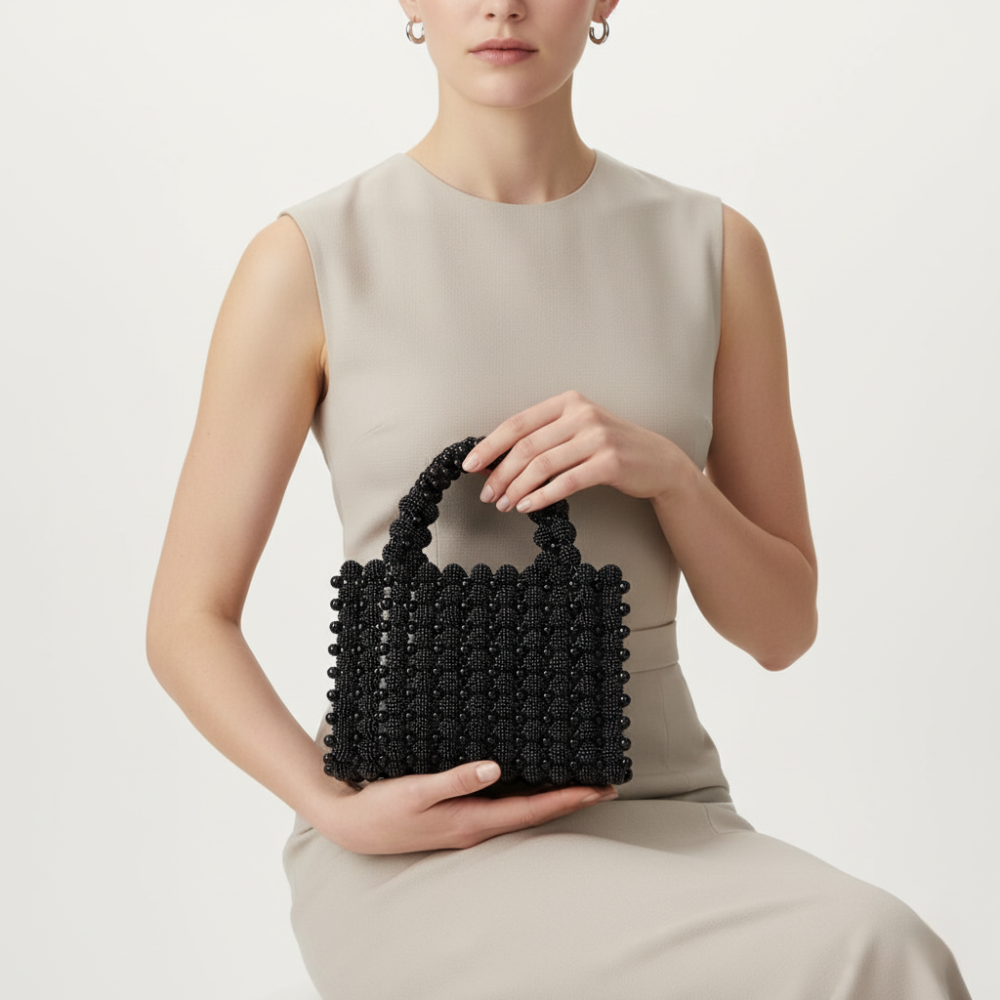 Black Beaded Bag collection mini top-handle