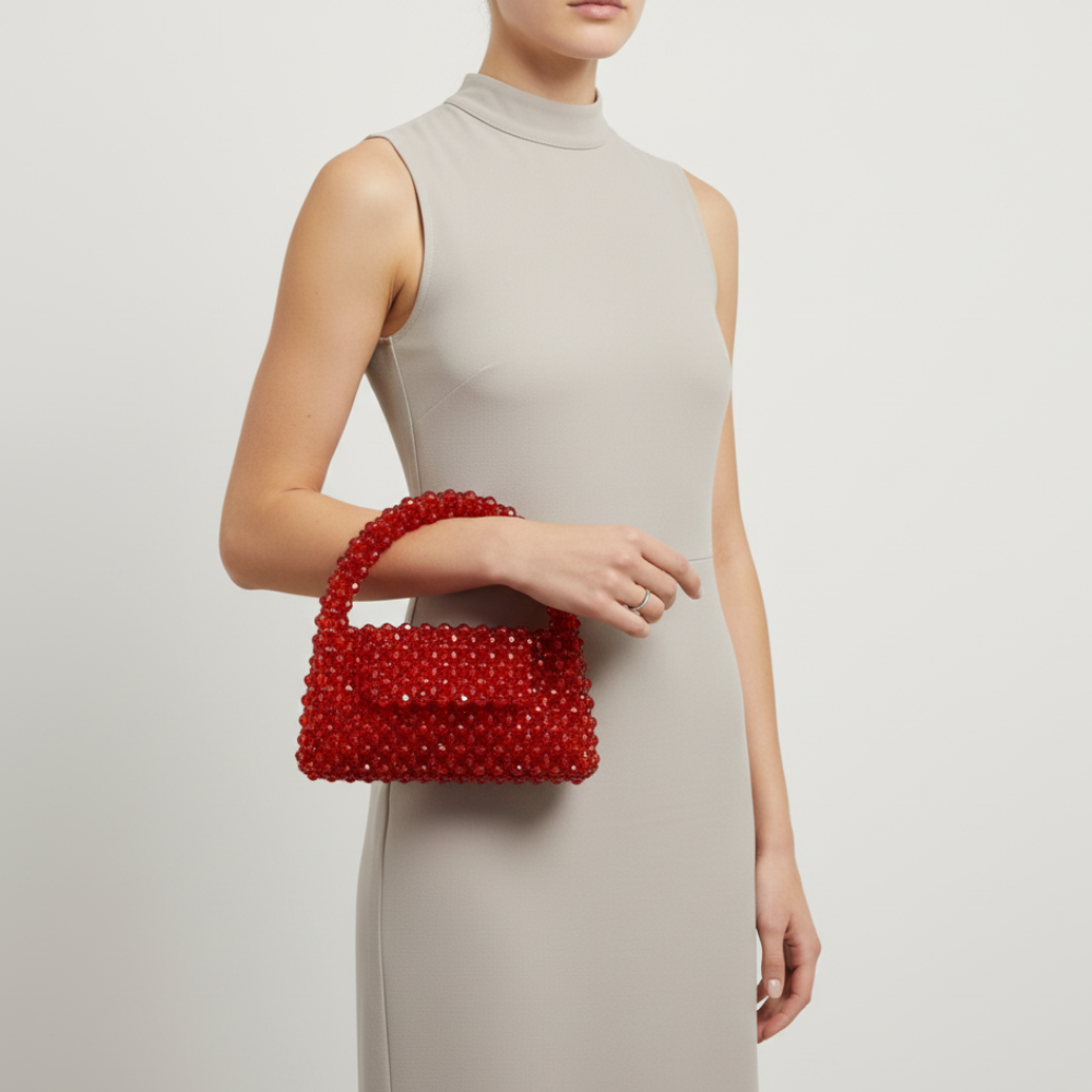 Red Beaded Bag collection mini top-handle