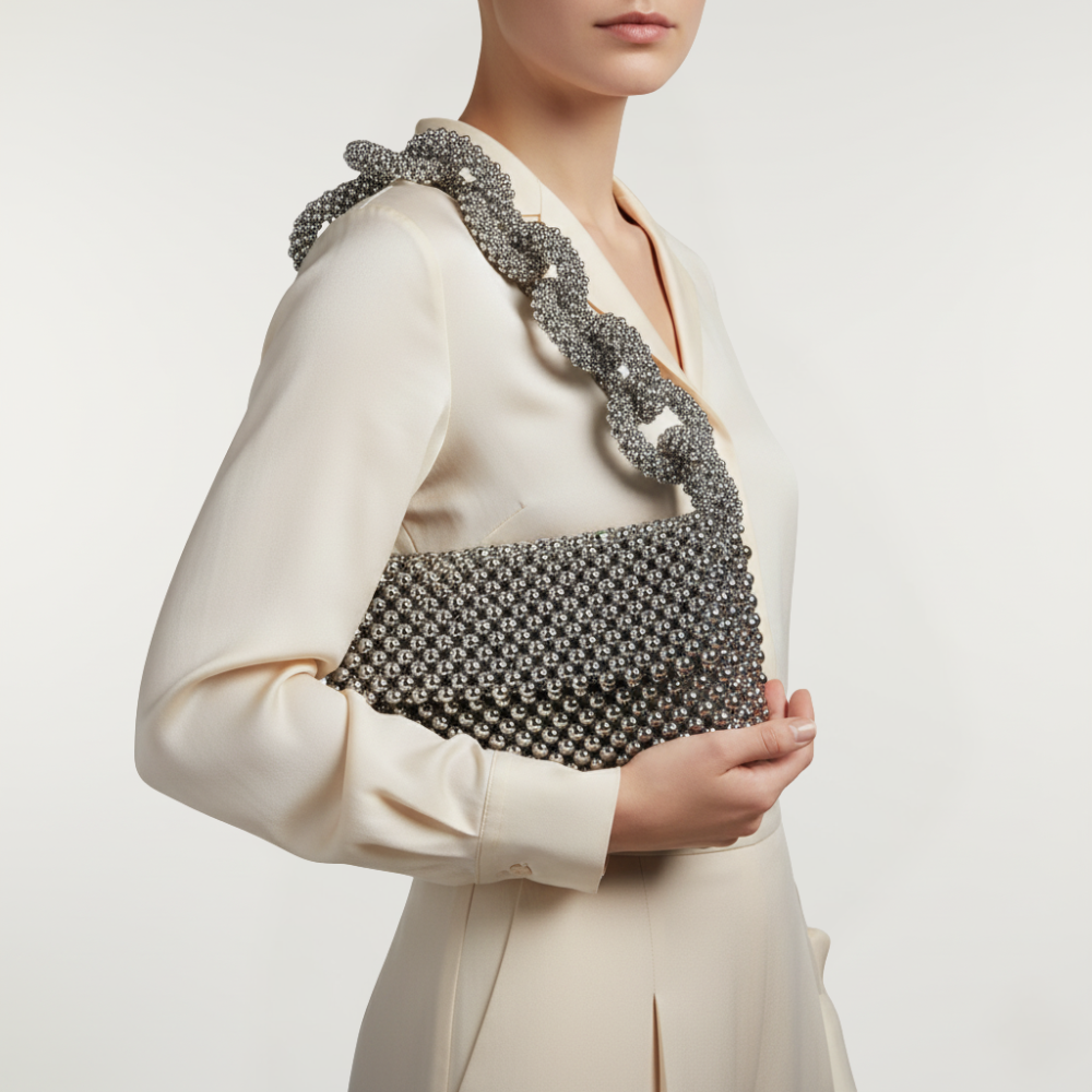 Silver Beaded Bag collection evening shoulder bag