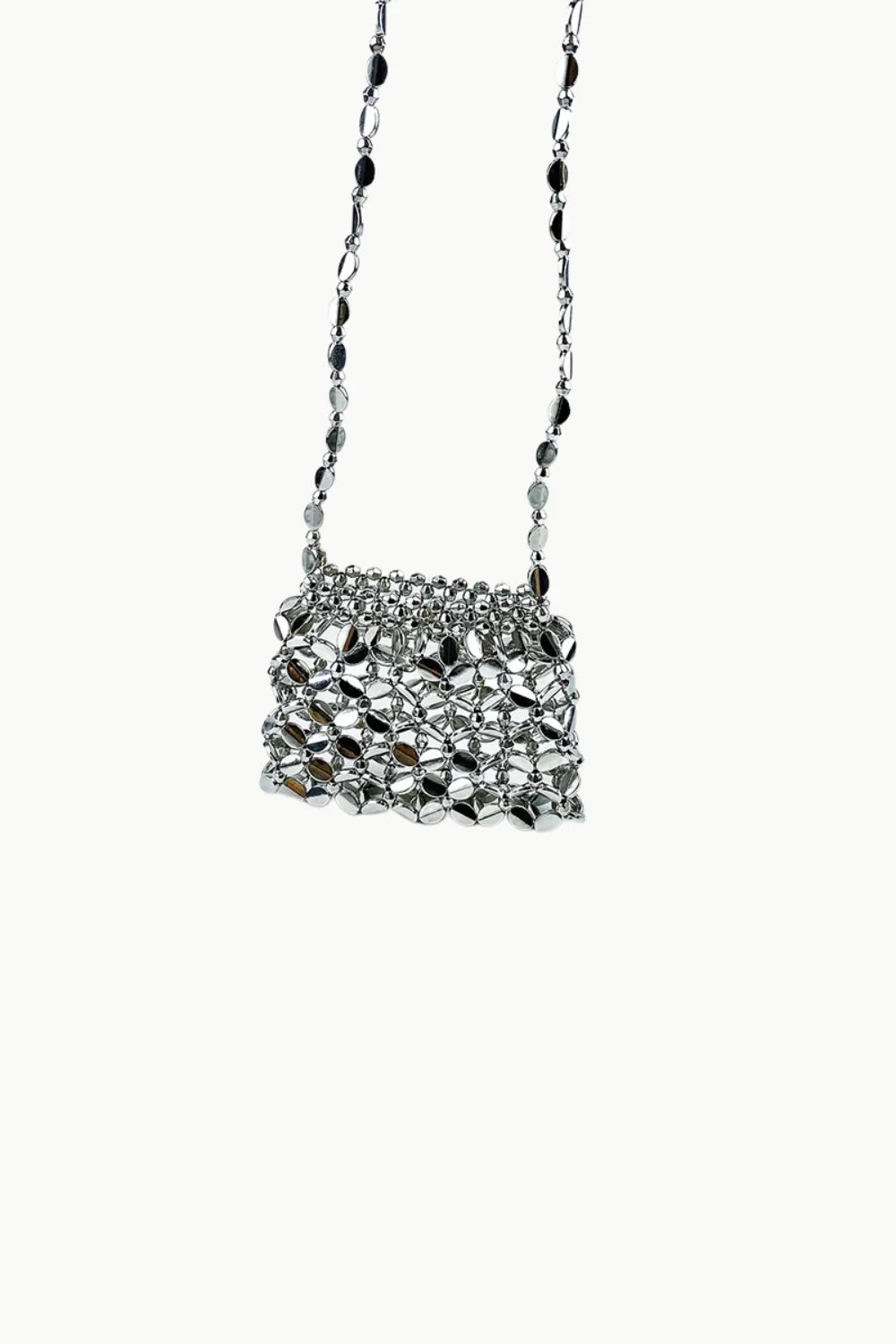 Silver-toned metallic mesh shoulder bag with chain strap from Accessorize Beaded Bag collection