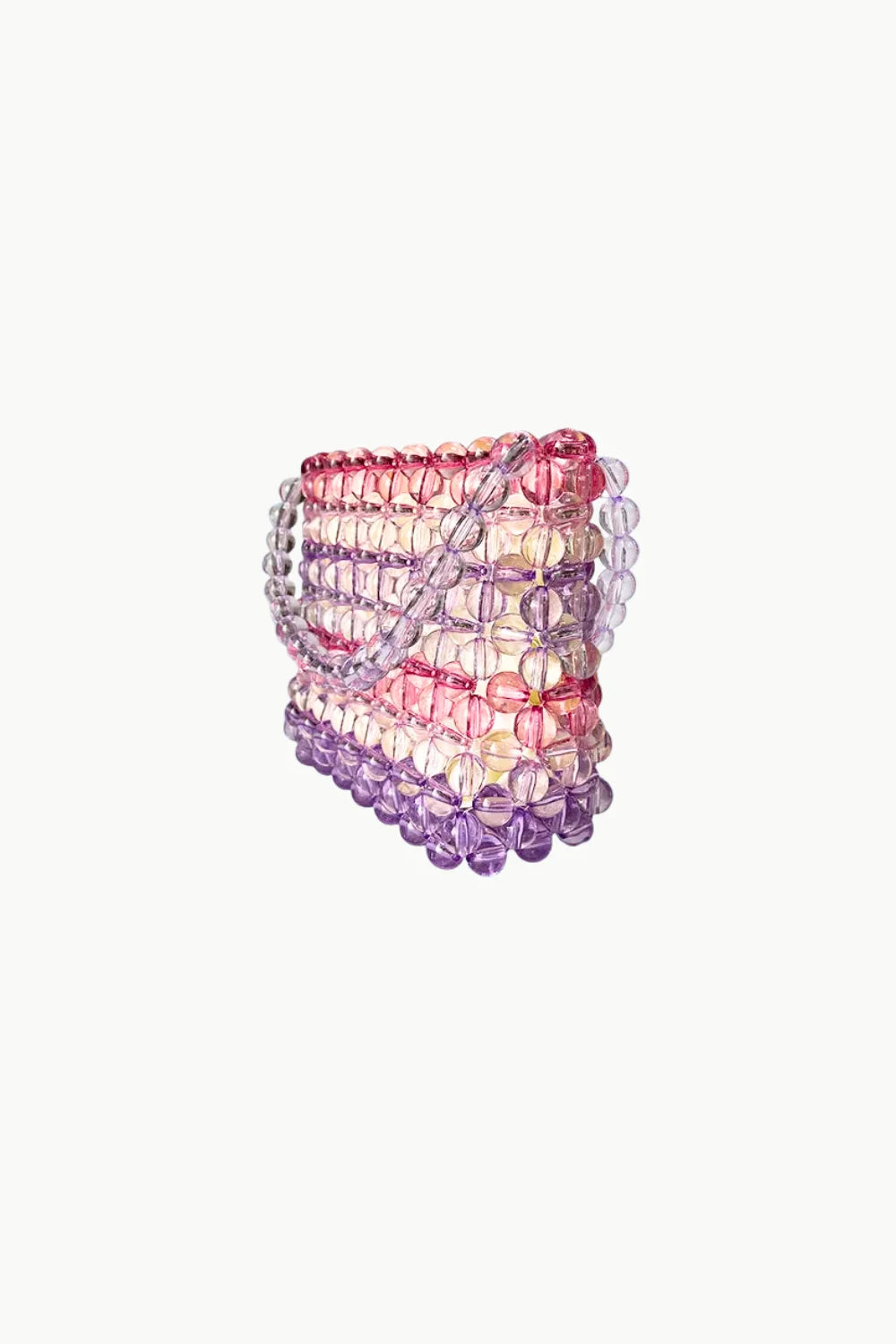 Colorful beaded bucket bag with top handle and shoulder strap for stylish accessories