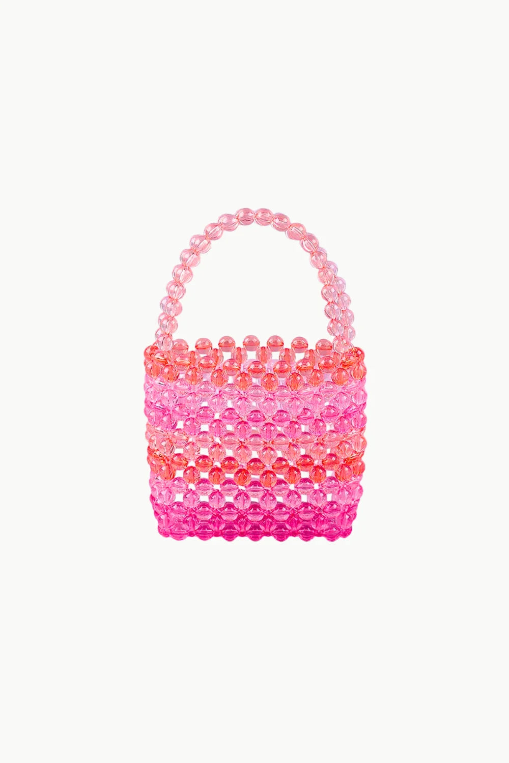 Ombre pink beaded bucket bag with top handle, stylish beaded bucket bag accessory
