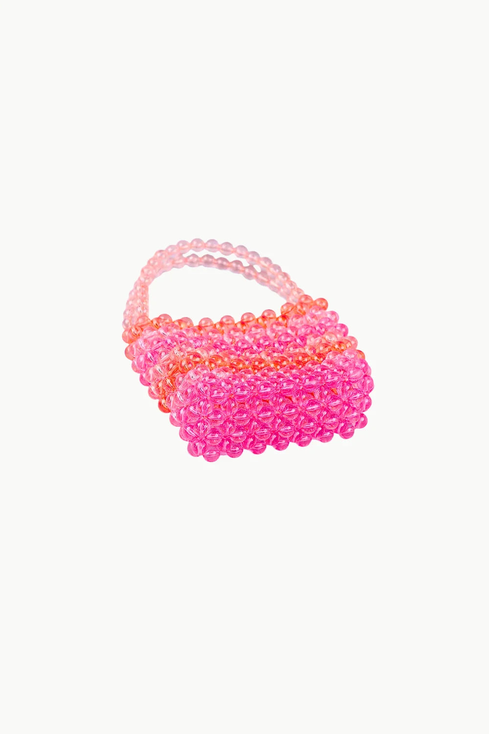 Vibrant pink and orange ombre beaded bucket bag with matching beaded handle