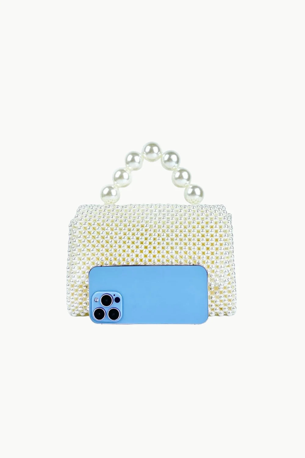 White pearl beaded bag with pearl handle made from polyester main material for elegant style