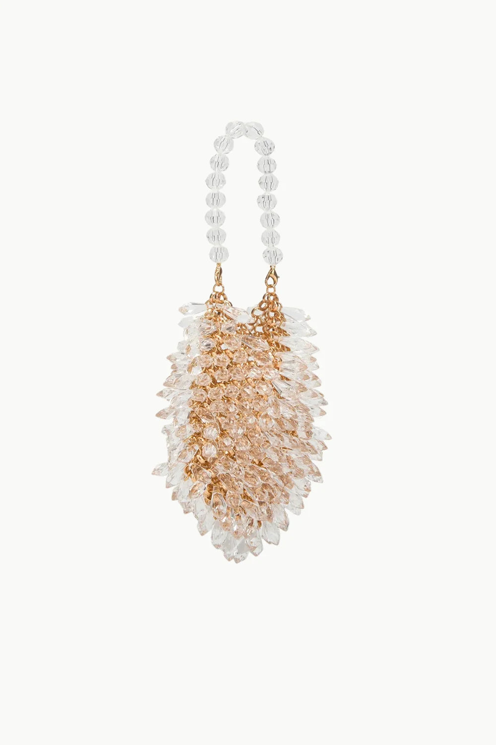 Bead Crystal Bag with clear gold beads and rounded top handle for elegant style