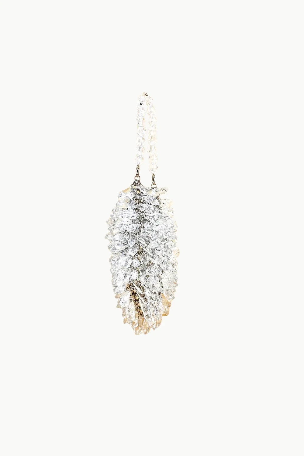 White Bead Crystal Bag with Silver Chain Handle for Elegant Evening Wear
