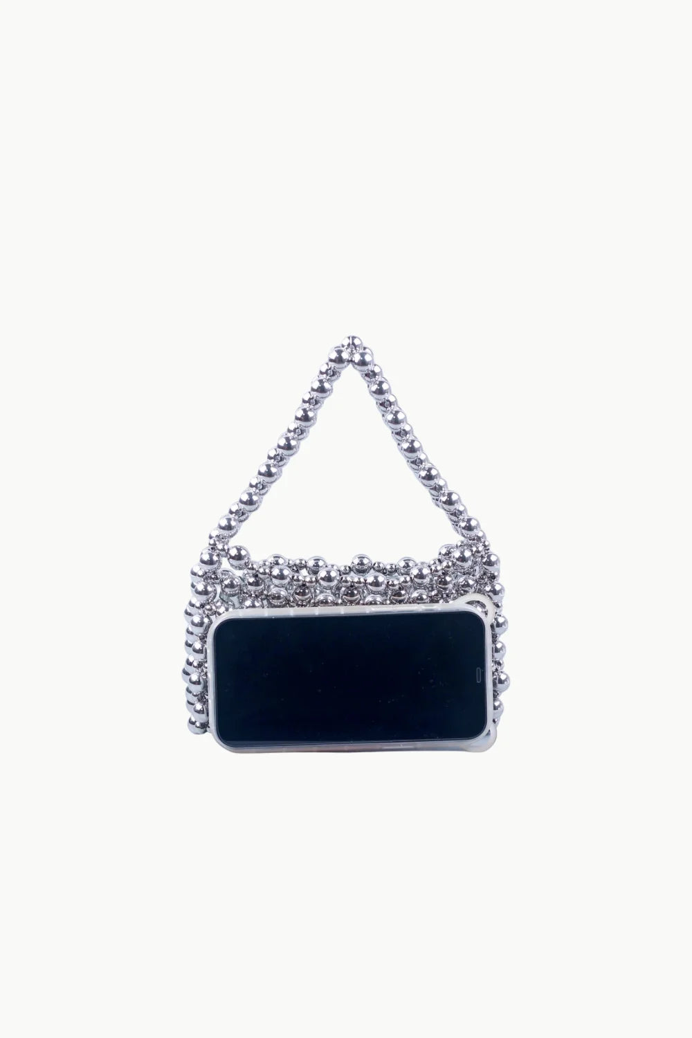 Silver beaded evening purse with dark rectangular screen for elegant beaded evening style