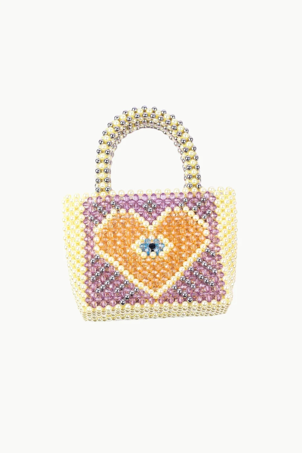 Beaded Heart Bag with heart and evil eye design, stylish beaded heart bag accessory