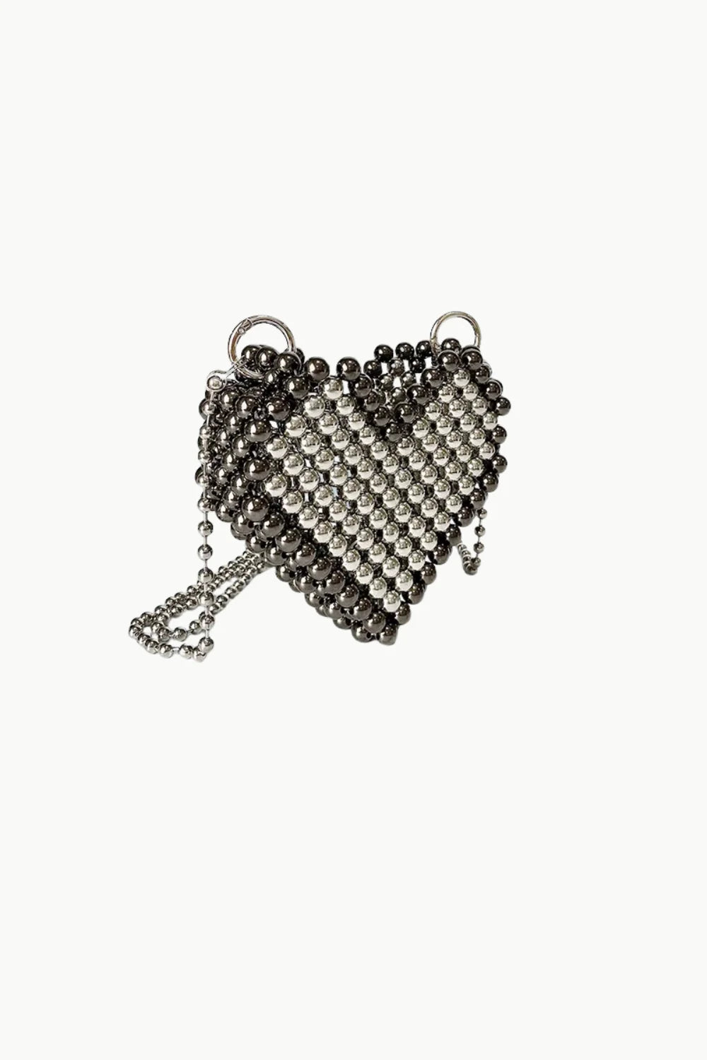 Metallic beaded heart clutch with chain strap for elegant evening wear