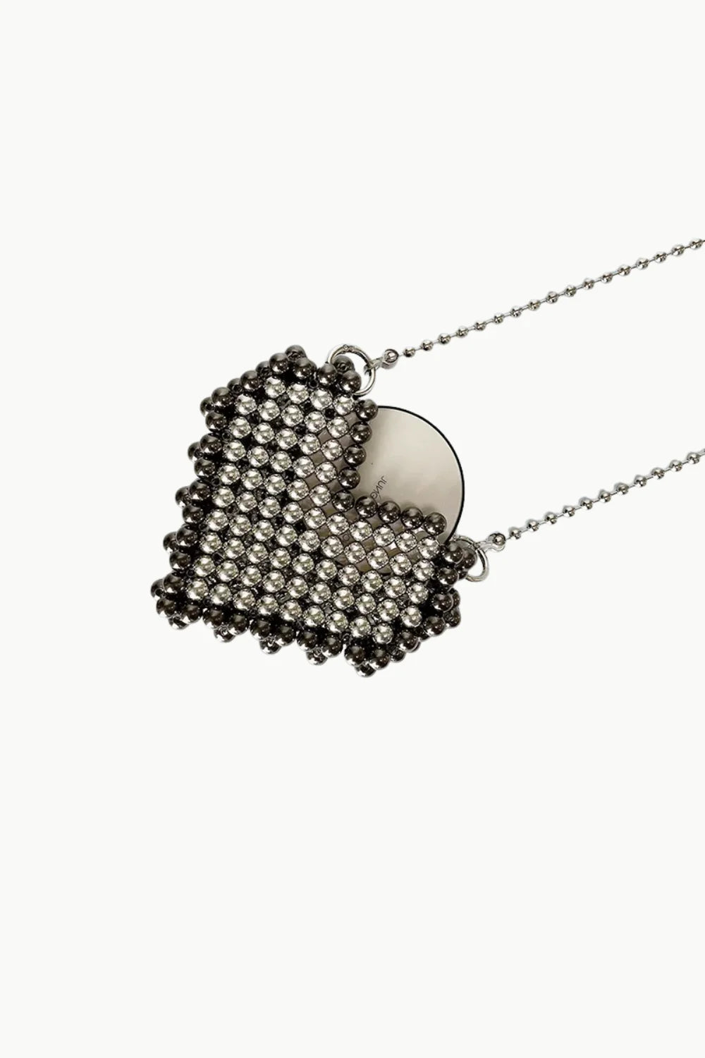 Beaded Heart Clutch necklace with heart-shaped beaded pendant and plain disc accent