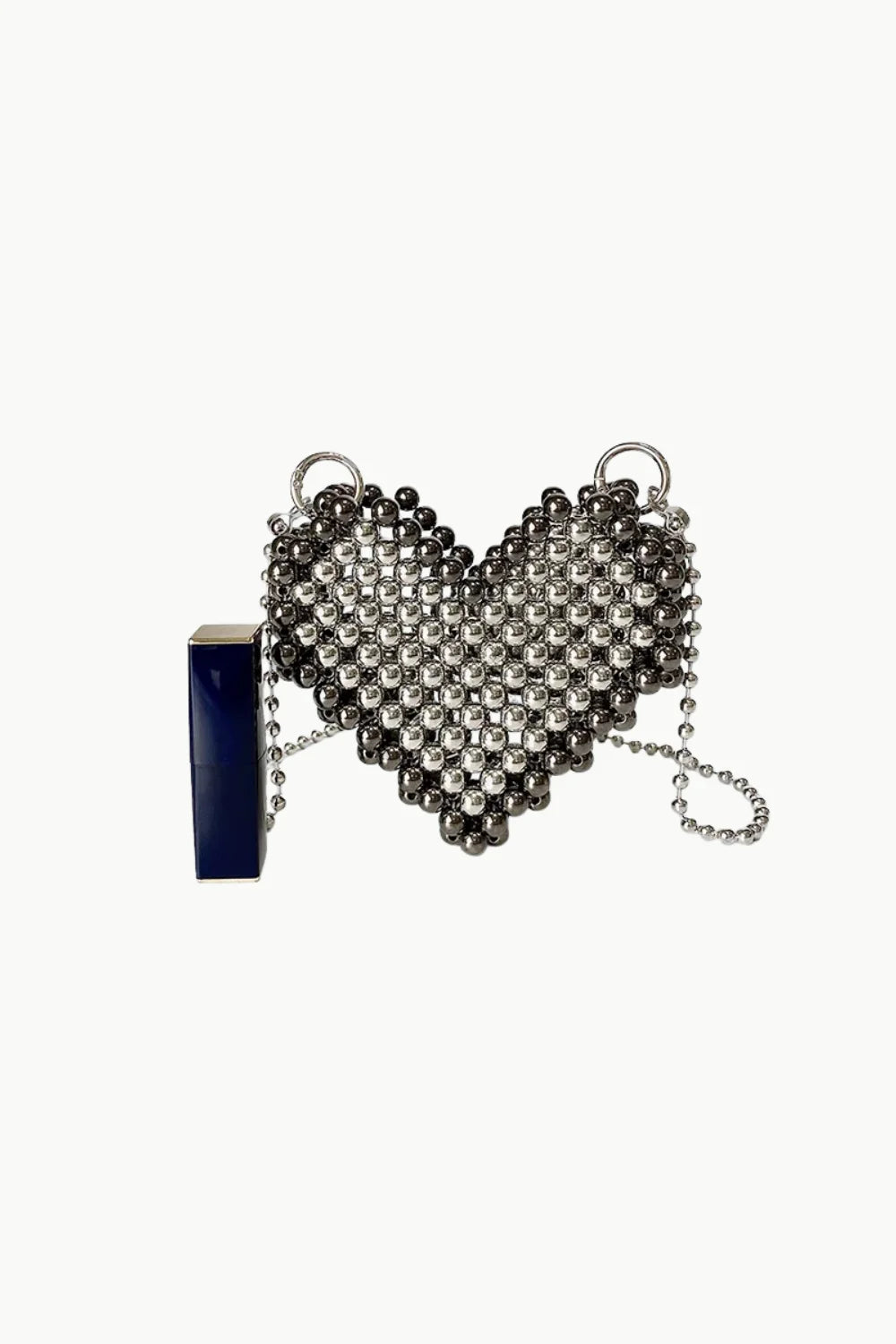 Beaded Heart Clutch with silver chain strap, stylish heart clutch accessory for women