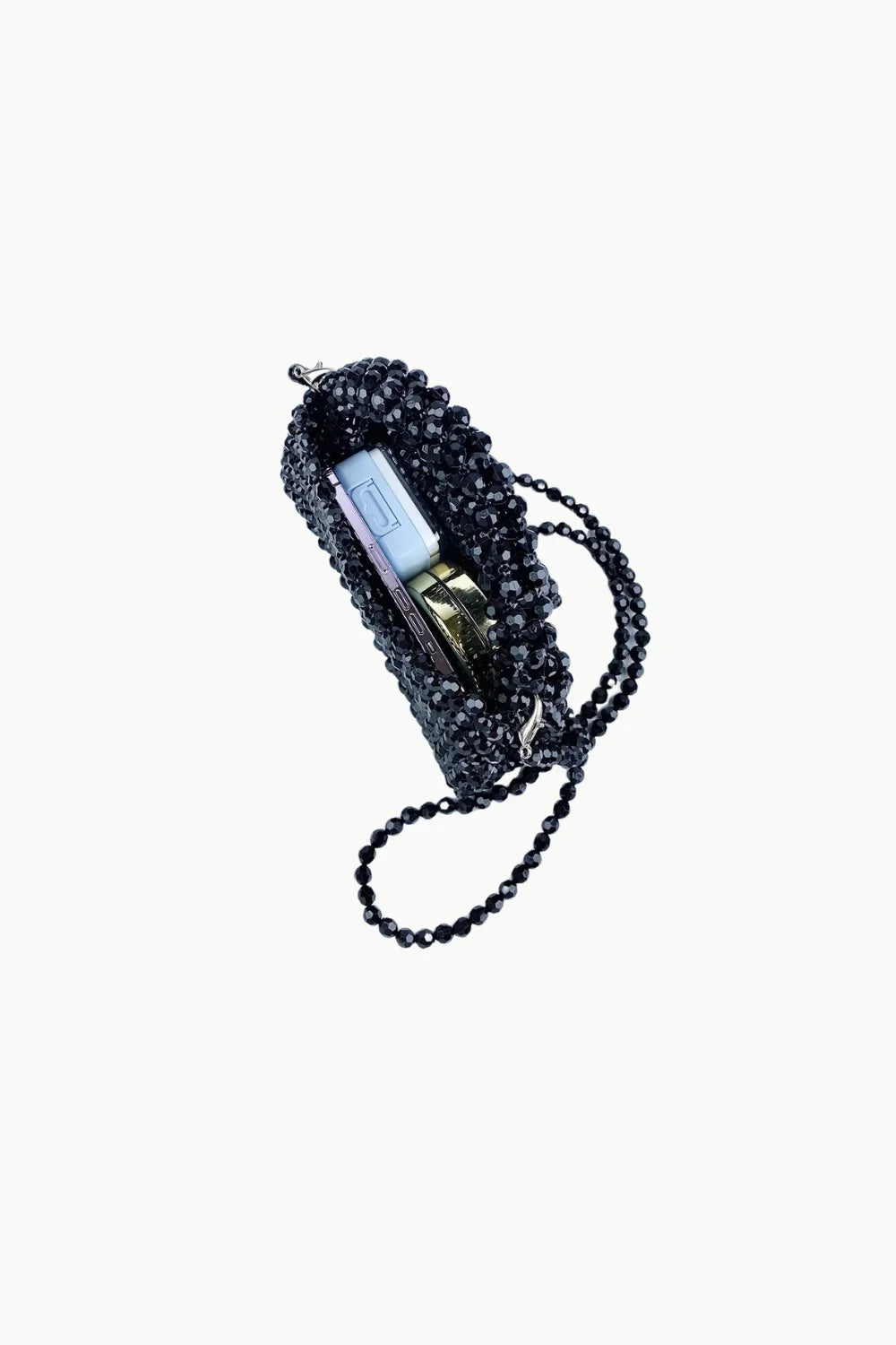 Black beaded summer purse with shoulder strap, perfect beaded summer accessory