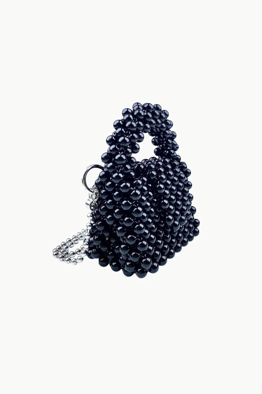 Black beaded crossbody bag with silver chain strap for stylish accessories