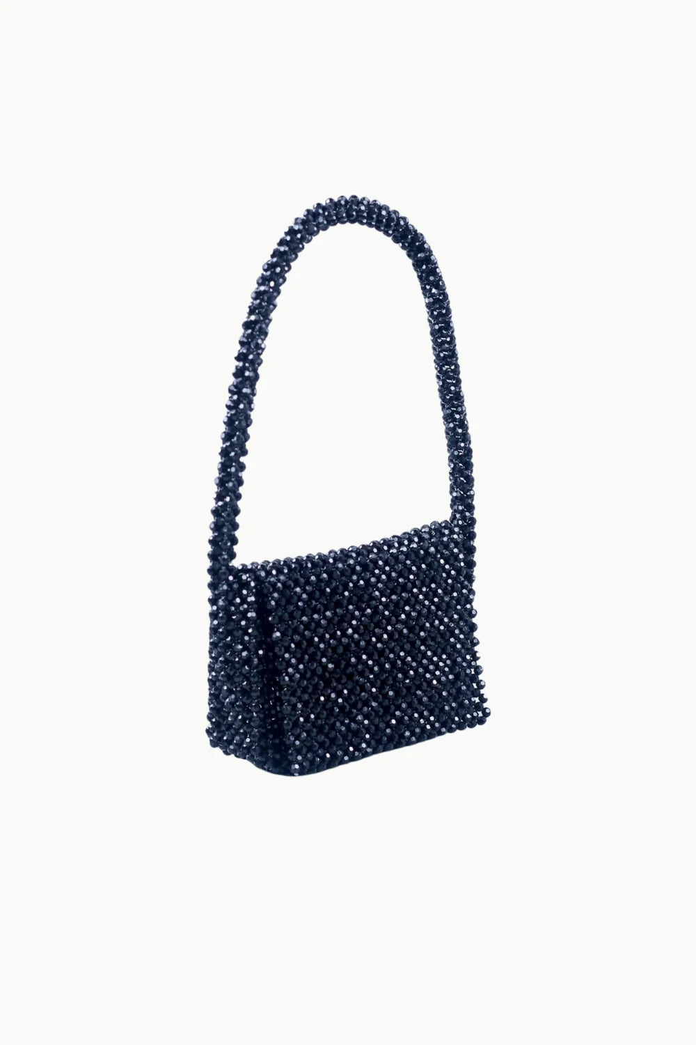 Black beaded evening shoulder purse with single strap, stylish beaded evening bag