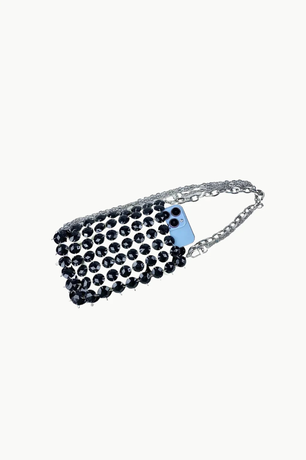 Black crystal beaded phone case with silver chain strap for Black Crystal Beaded Bag