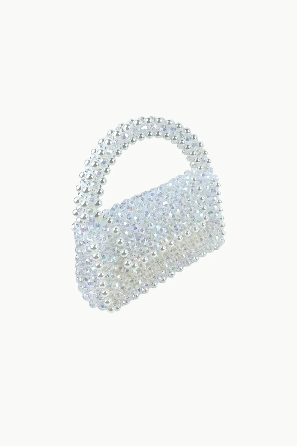 White beaded handbag with top handle, stylish clear beaded handbag accessory