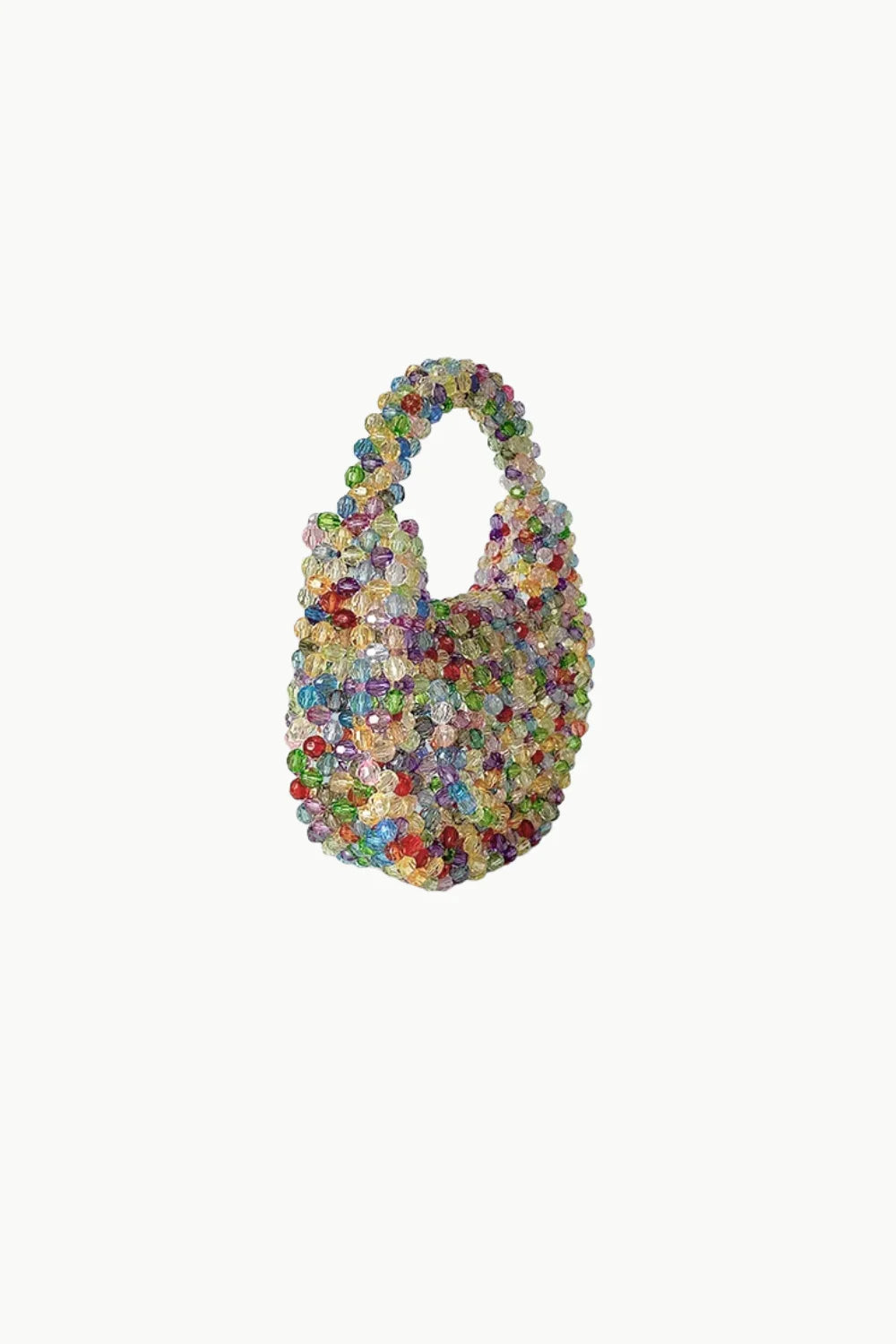Colorful beaded handbag with top handle, stylish colorful beaded accessory for women
