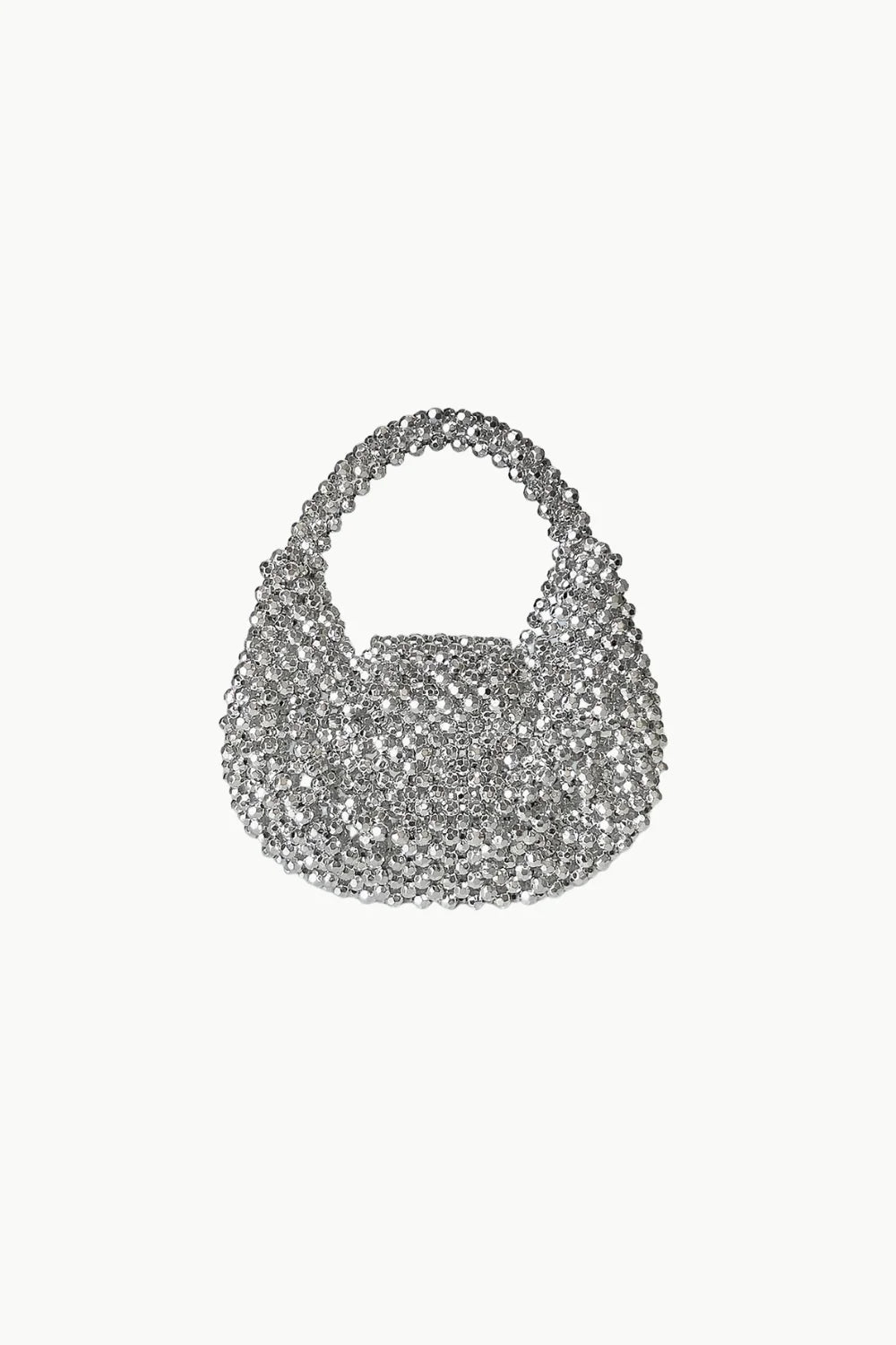 Silver beaded shoulder bag with rounded handle, perfect colorful beaded handbag accessory