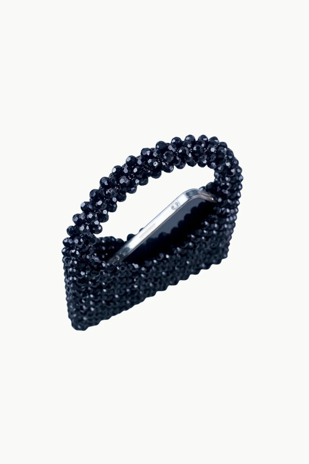 Black beaded handbag with curved handle, Crochet Beaded Bag, perfect for stylish accessories