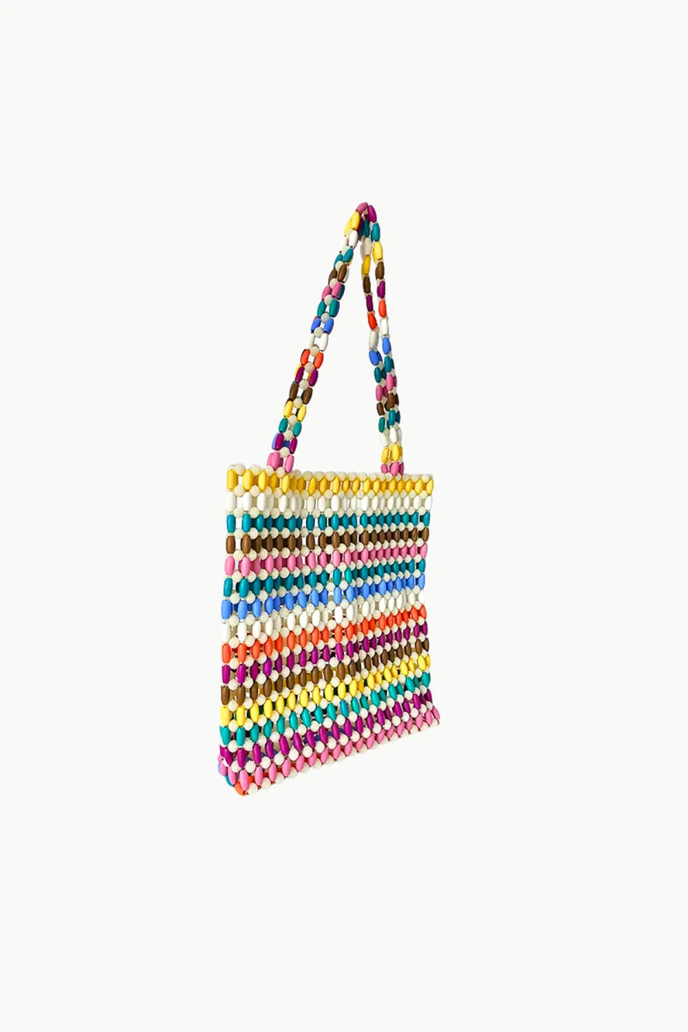 Colorful beaded tote bag with horizontal stripes, perfect custom beaded tote bag