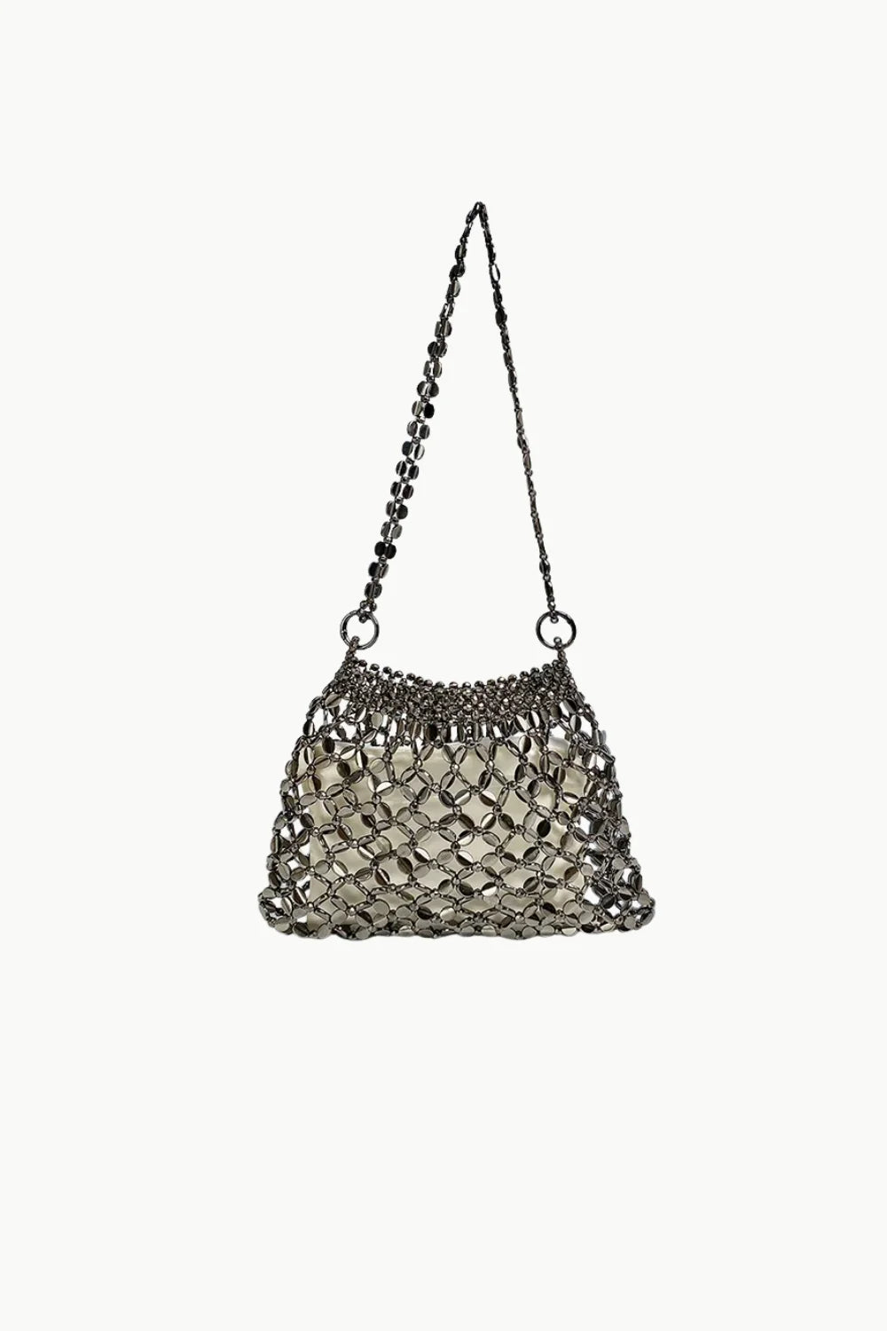 Shimmering dark metallic mesh beaded bag with chain strap, a cute beaded bag accessory