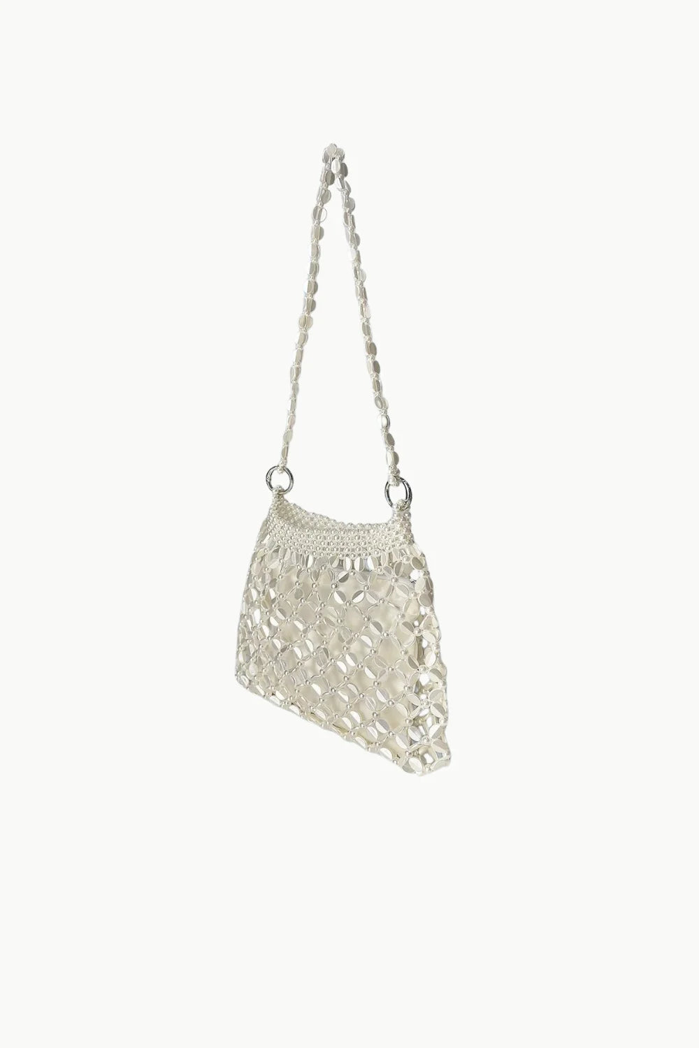 Shimmery white beaded shoulder bag with chain strap from Cute Beaded Bag collection