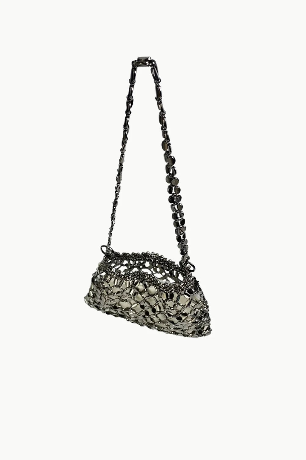 Sparkly gray beaded bag with beaded chain strap, a cute beaded bag for evening wear