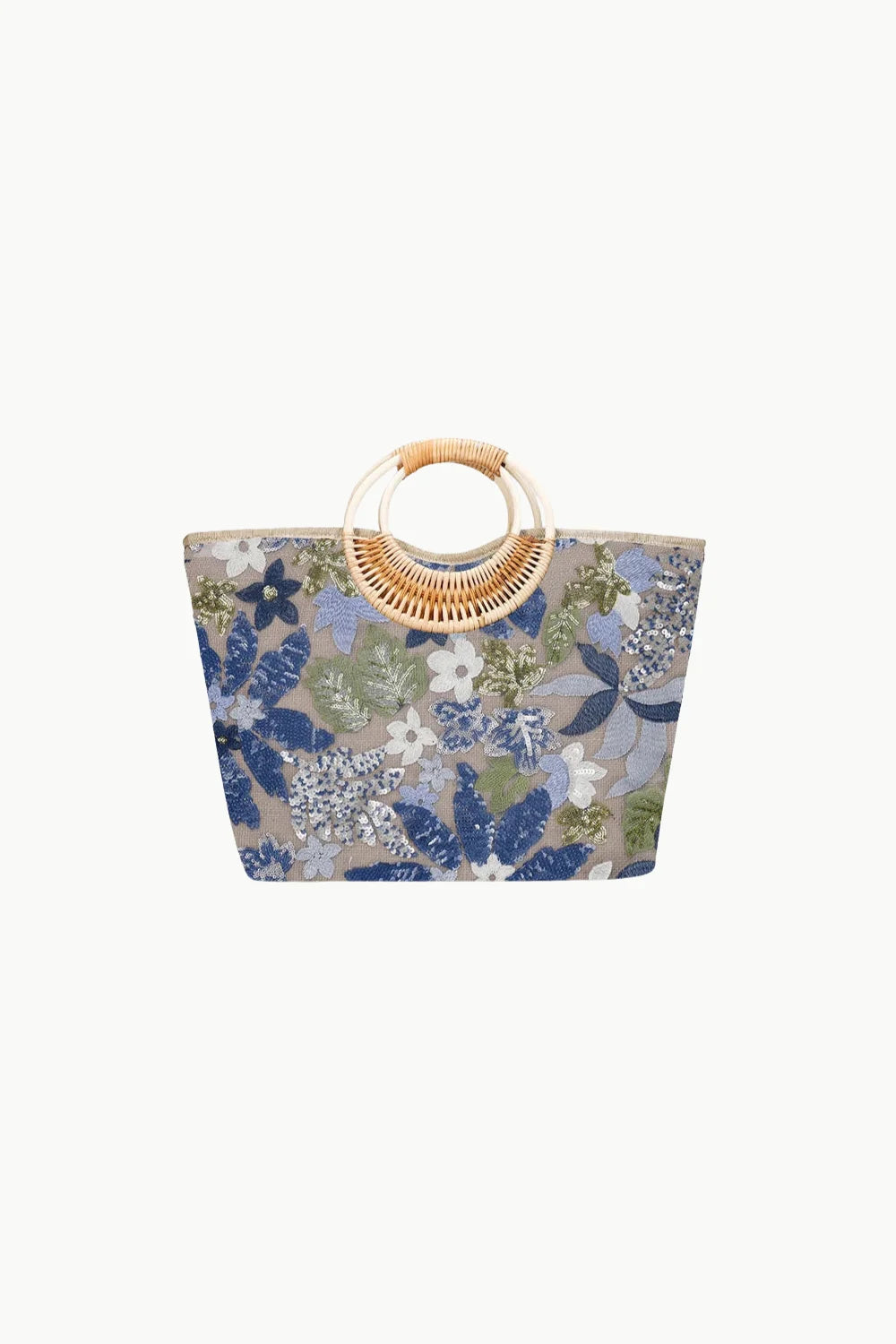 Floral print tote bag with bamboo handles, perfect for your Flower Beach Bag collection