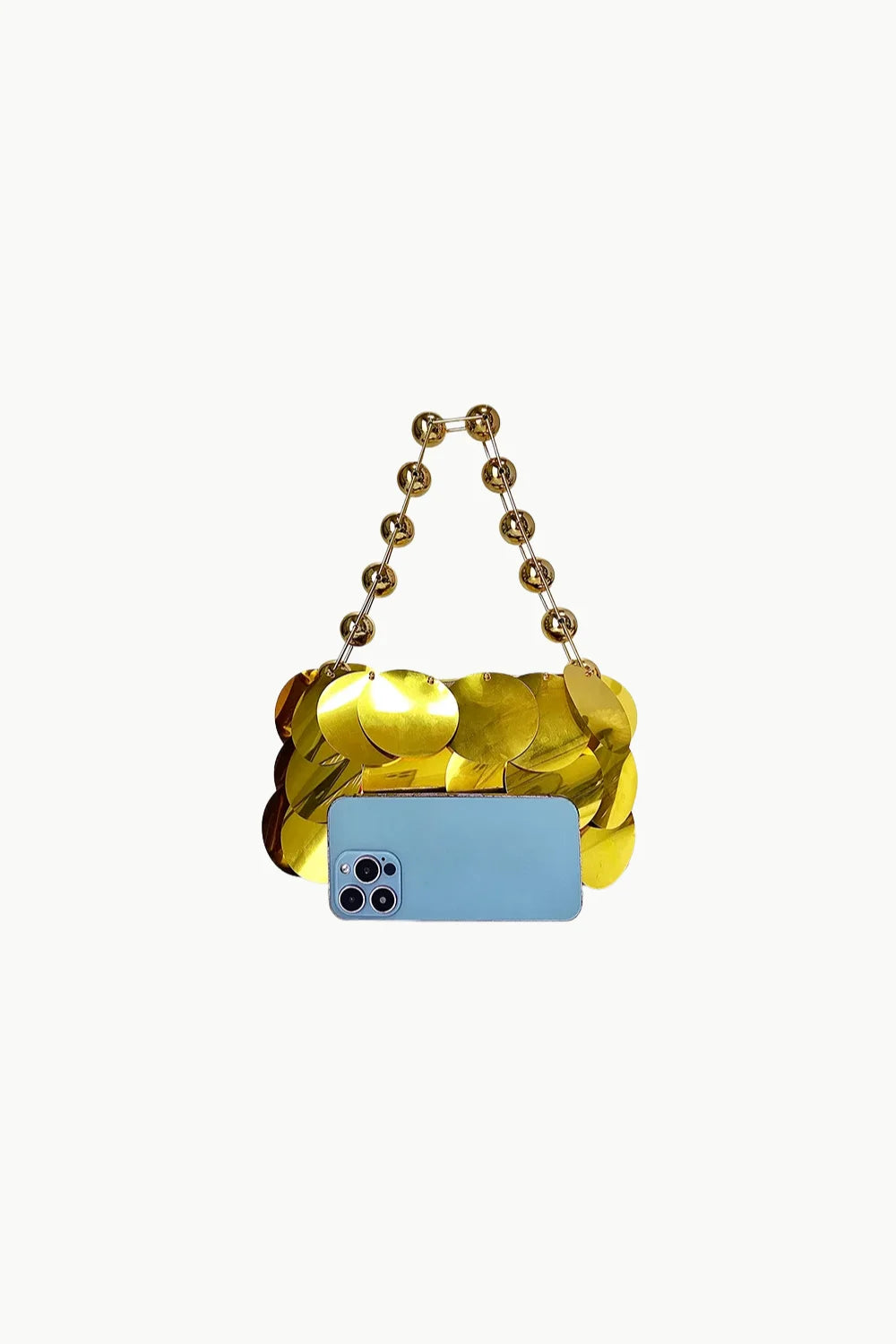 Gold beaded clutch with a beaded handle, perfect for evening events and stylish occasions