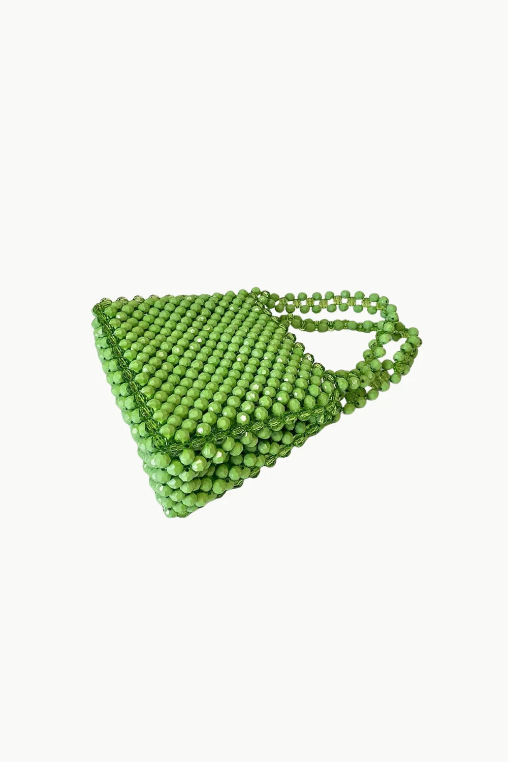 Green beaded handbag with top handle showcasing stylish green beaded design