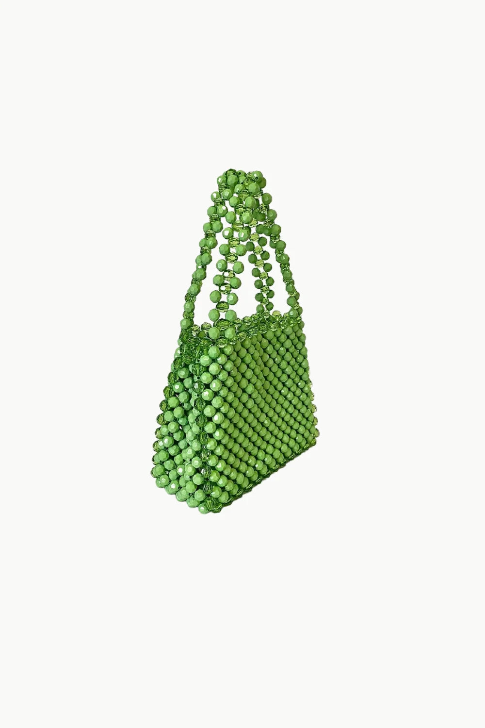 Green beaded tote bag with double handles, stylish green beaded handbag accessory