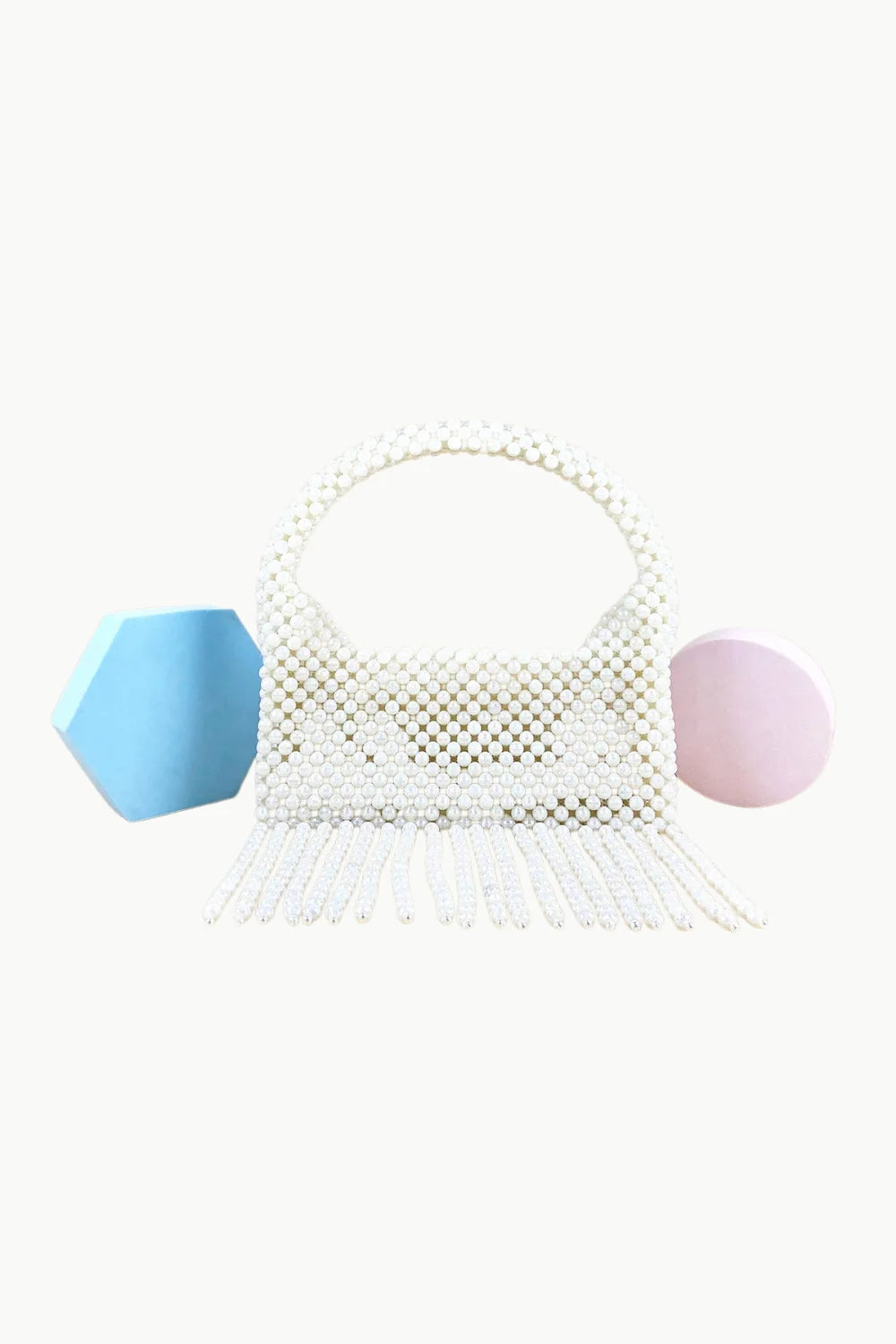 White hand beaded purse with fringe details, stylish beaded purse for special occasions