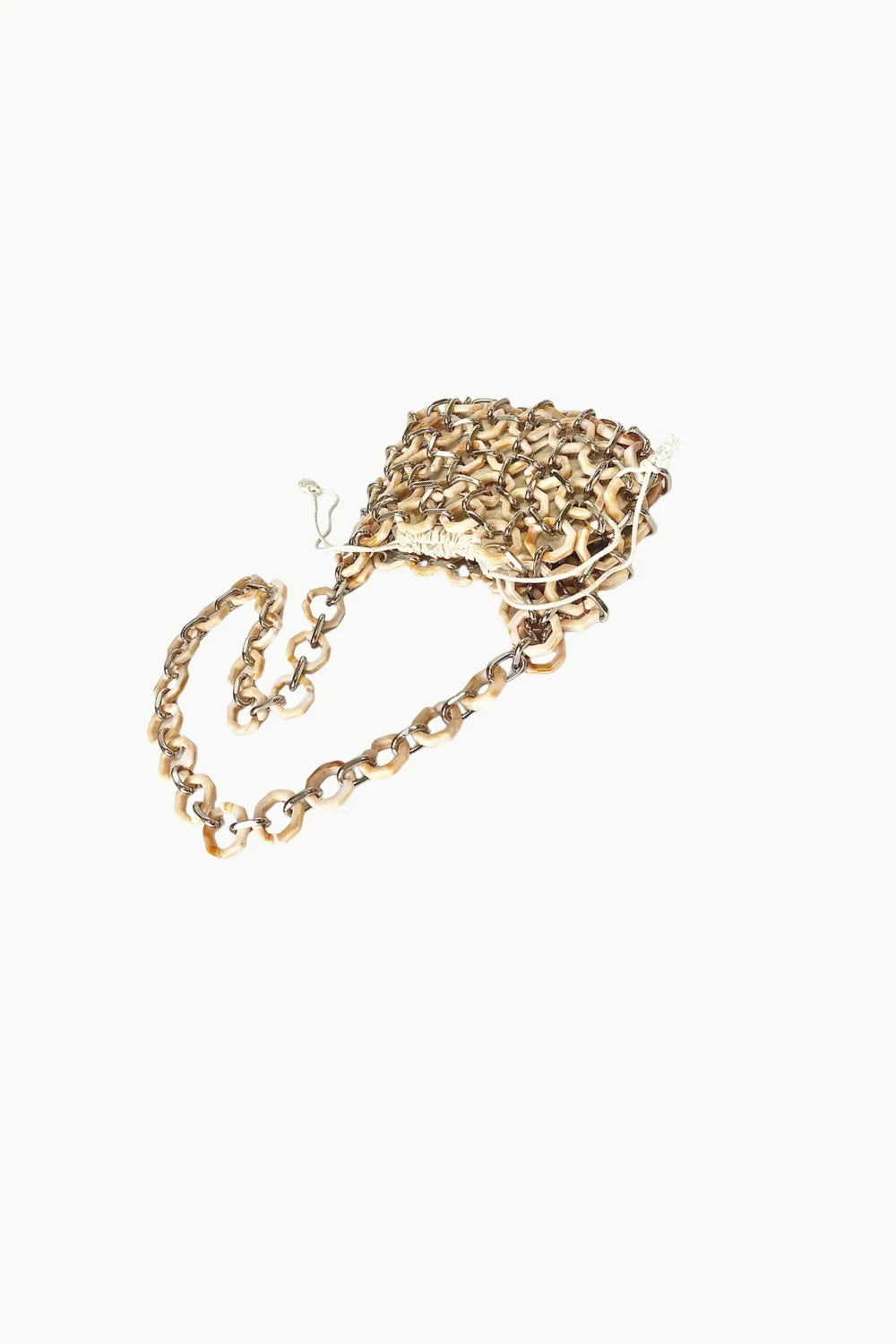 Ivory Beaded Bag with shimmering gold-toned handbag and chain strap for elegant style