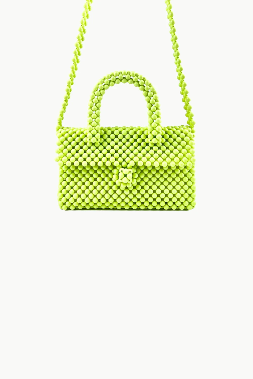 Light green beaded handbag with top handle and shoulder strap, stylish green beaded purse