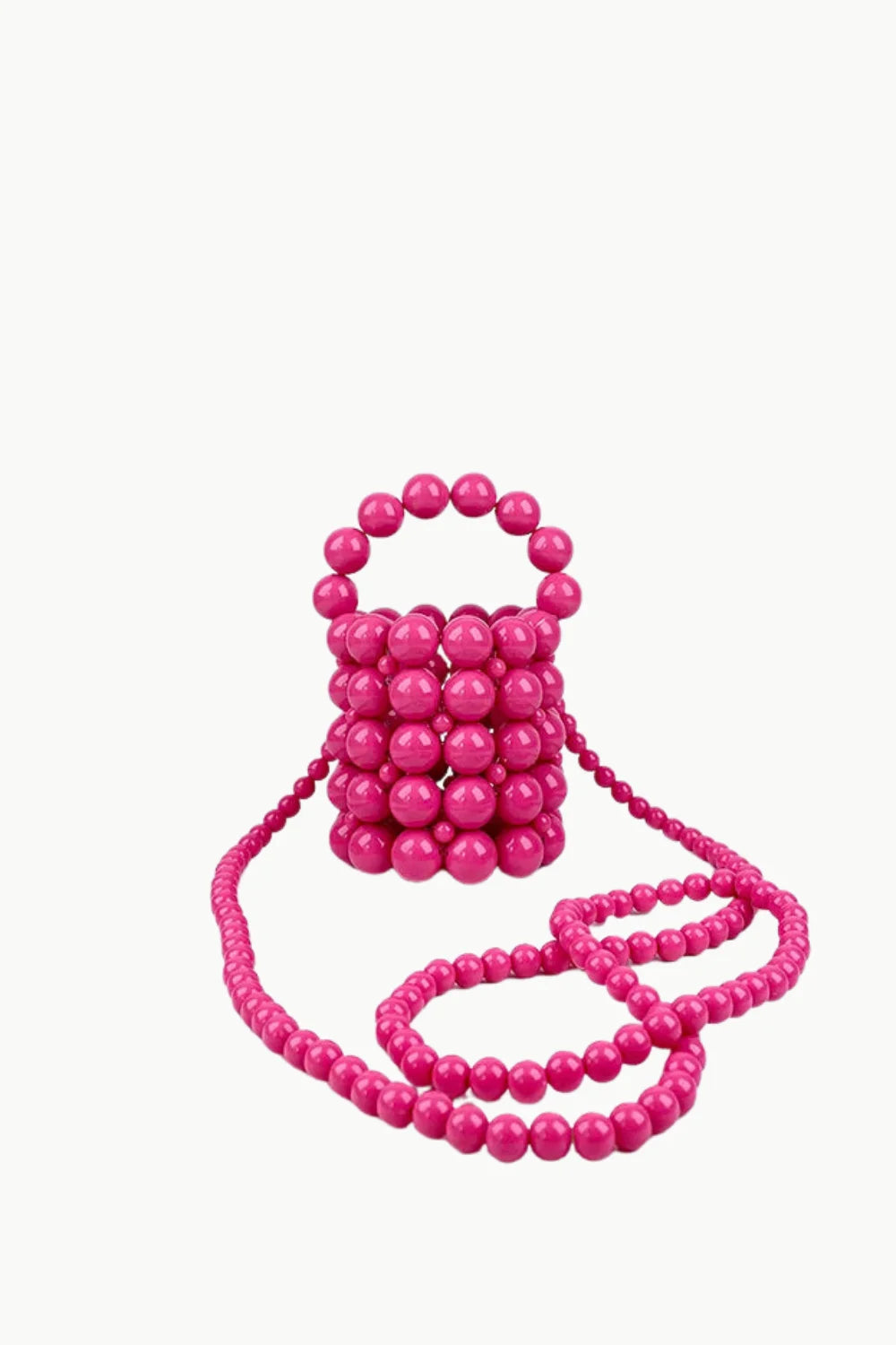 Hot pink beaded bucket bag with shoulder strap, Mini Beaded Bucket Bag accessory