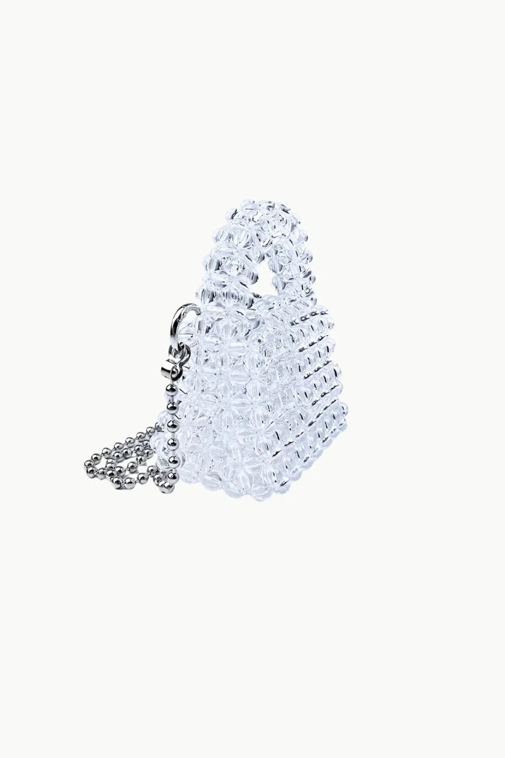 Clear pearl beaded mini bag with silver chain strap, Mother Of Pearl Bag, elegant pearl bag