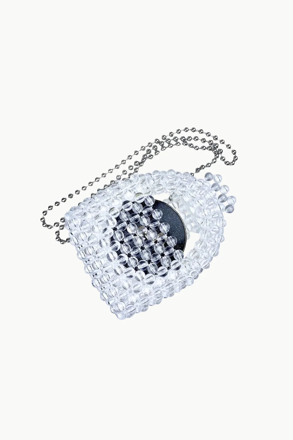 Transparent pearl beaded handbag with silver-toned chain strap, Mother Of Pearl Bag