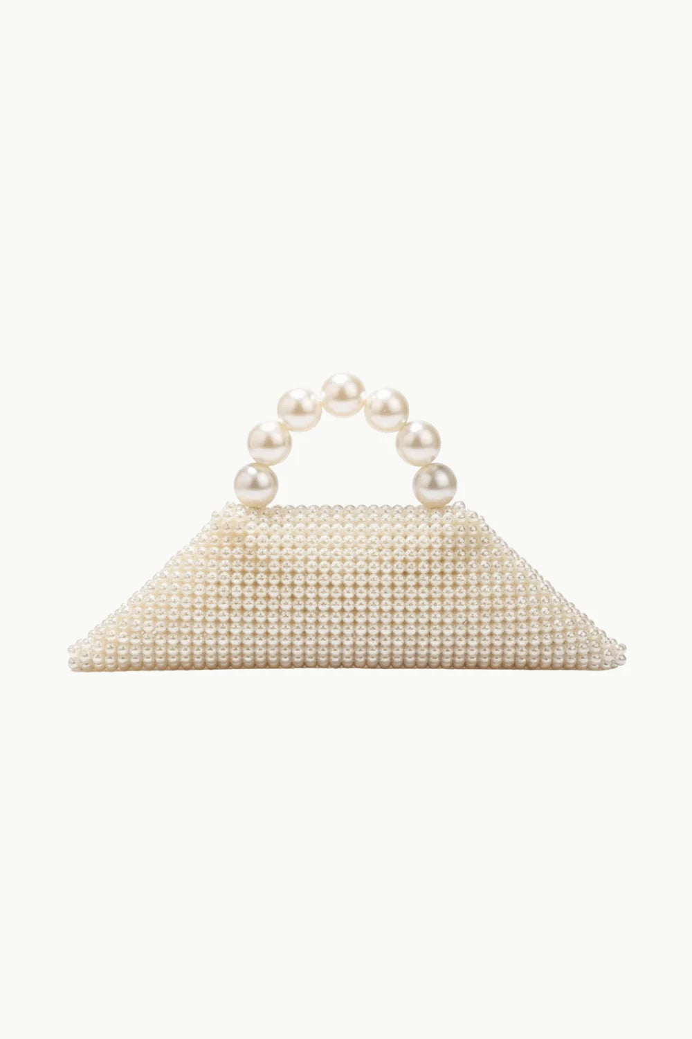 Ivory pearl designer bag with triangular shape and pearl arch handle for elegant style