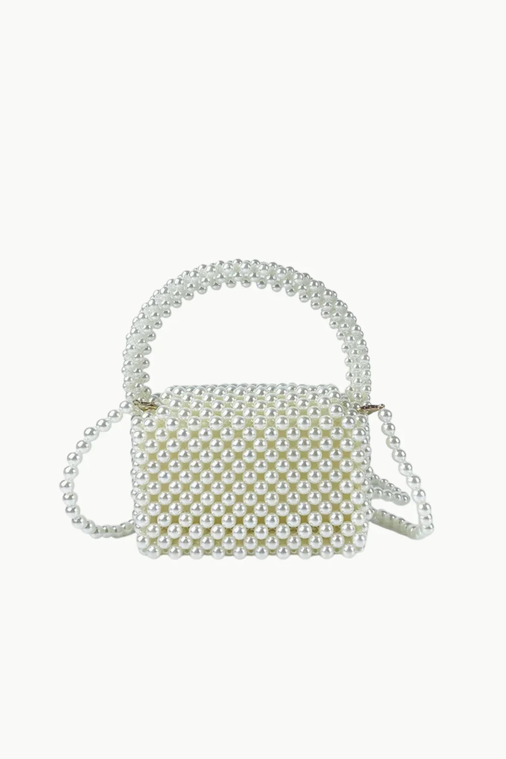 White faux pearl top-handle crossbody bag, stylish pearl shoulder bag for women