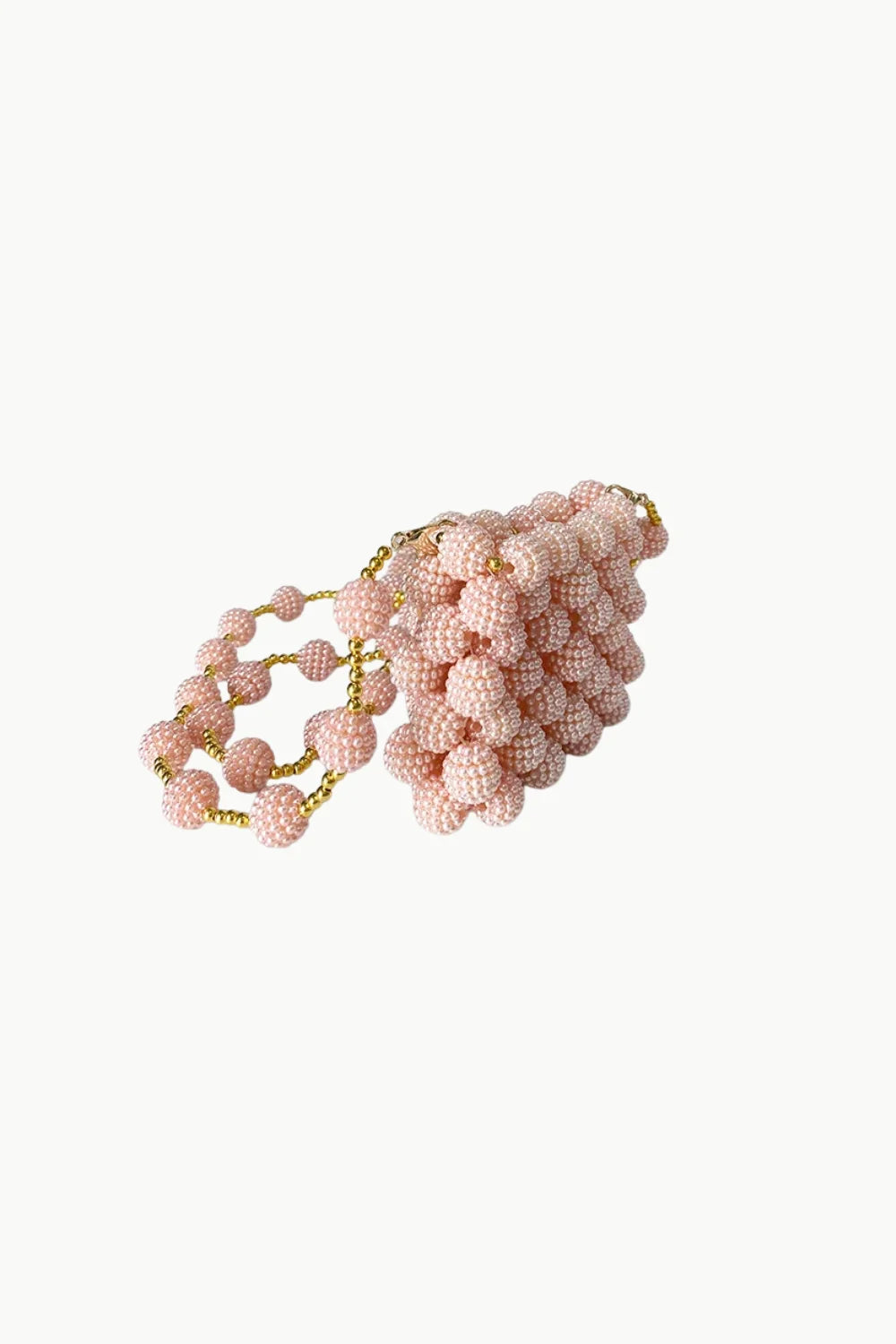 Pink beaded mini bag with gold chain strap for stylish evening accessorizing