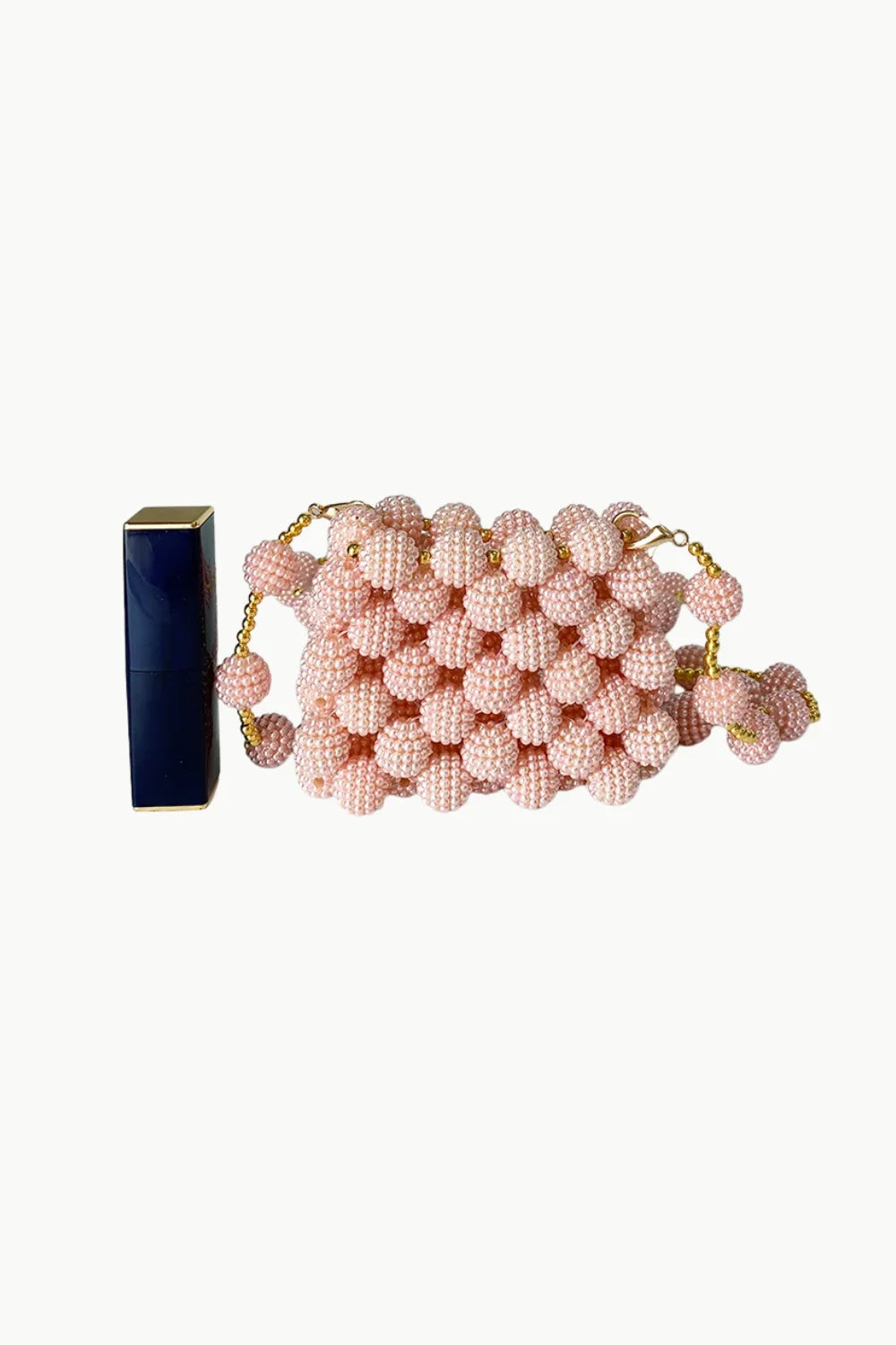 Pink Beaded Mini Bag with Gold Chain Strap for Elegant Evening Wear