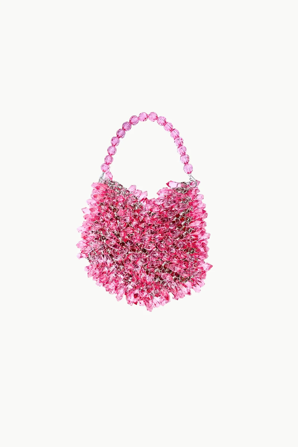 Pink Crystal Beaded Bag with vibrant pink beads and rounded top handle