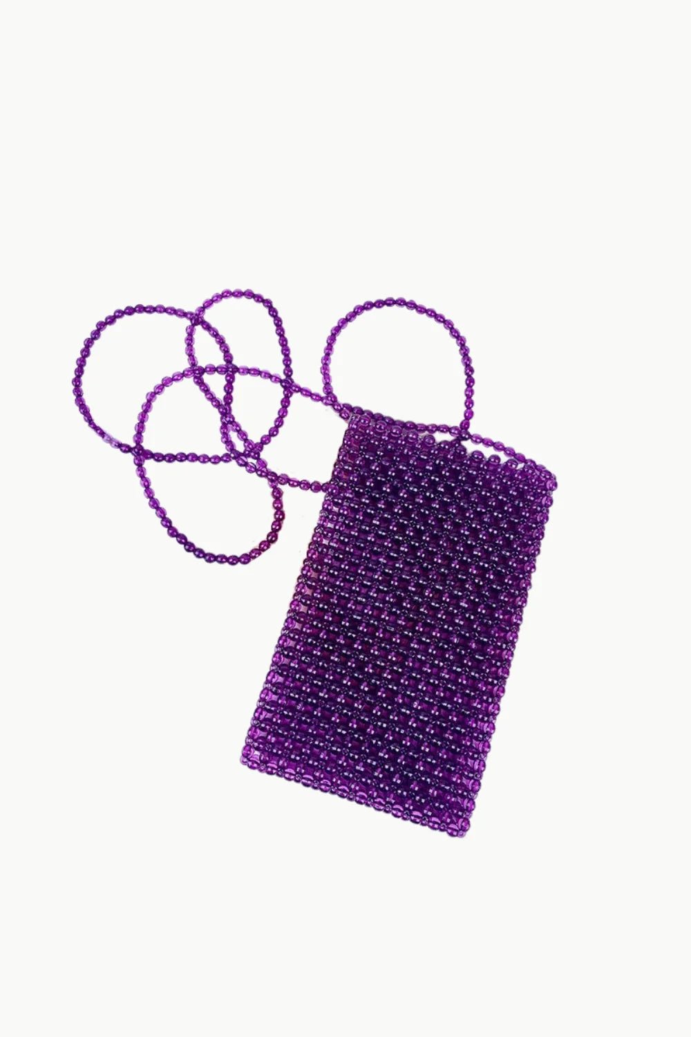 Purple beaded crossbody bag with intricate beadwork and adjustable strap for stylish convenience