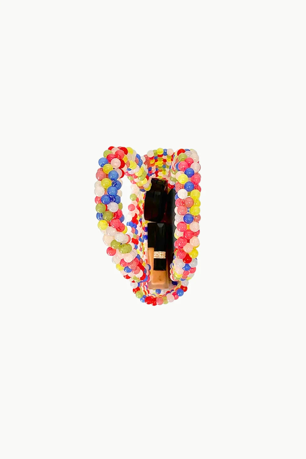 Rainbow beaded bag with multicolored beads and dark interior for stylish accessories