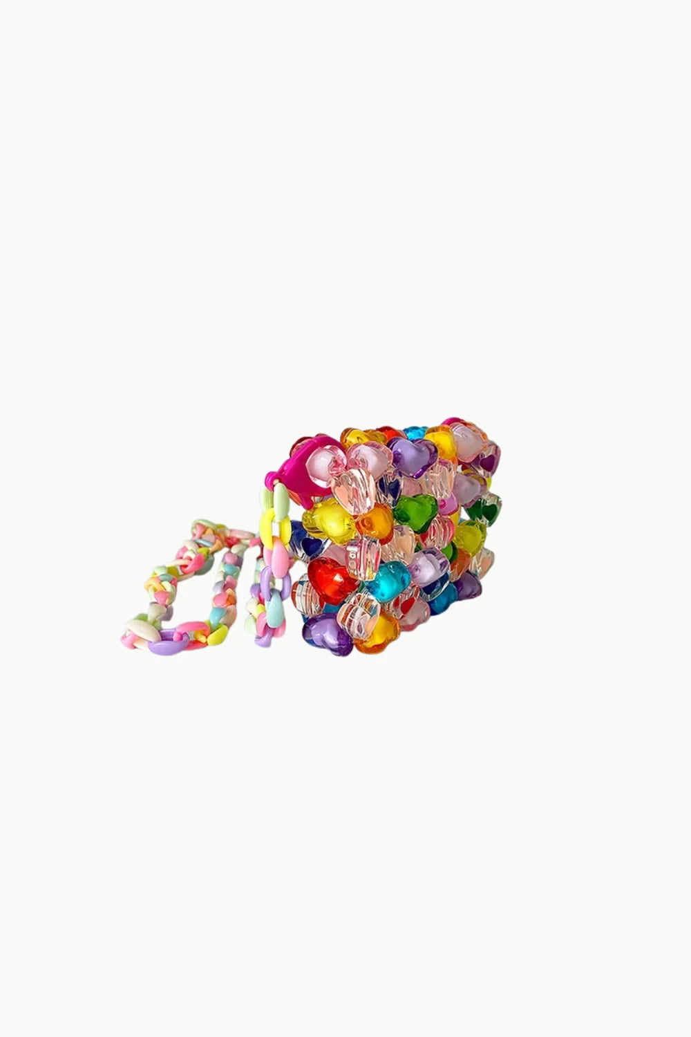 Colorful rainbow mini beaded handbag with heart-shaped design for stylish accessories