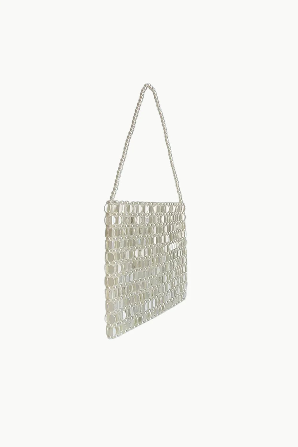 Shiny Bead Handbag with rectangular design and pearl-like shoulder strap