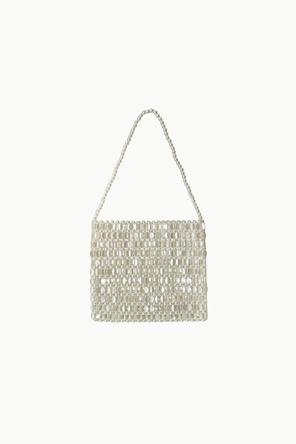 Pearlescent shiny bead handbag with matching beaded handle for elegant style