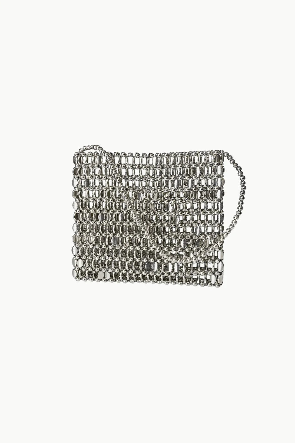 Shiny bead handbag with silver beaded rectangular clutch and delicate shoulder strap